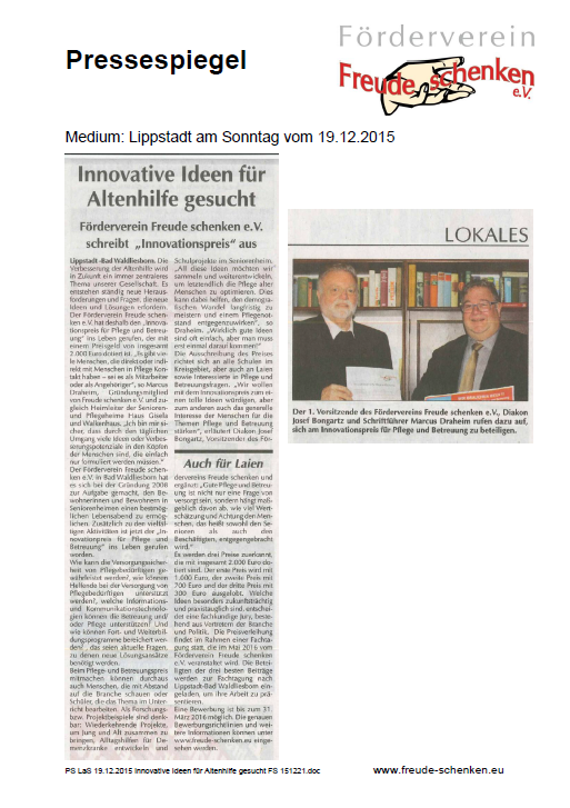 Innovative Ideen fr Altenhilfe gesucht